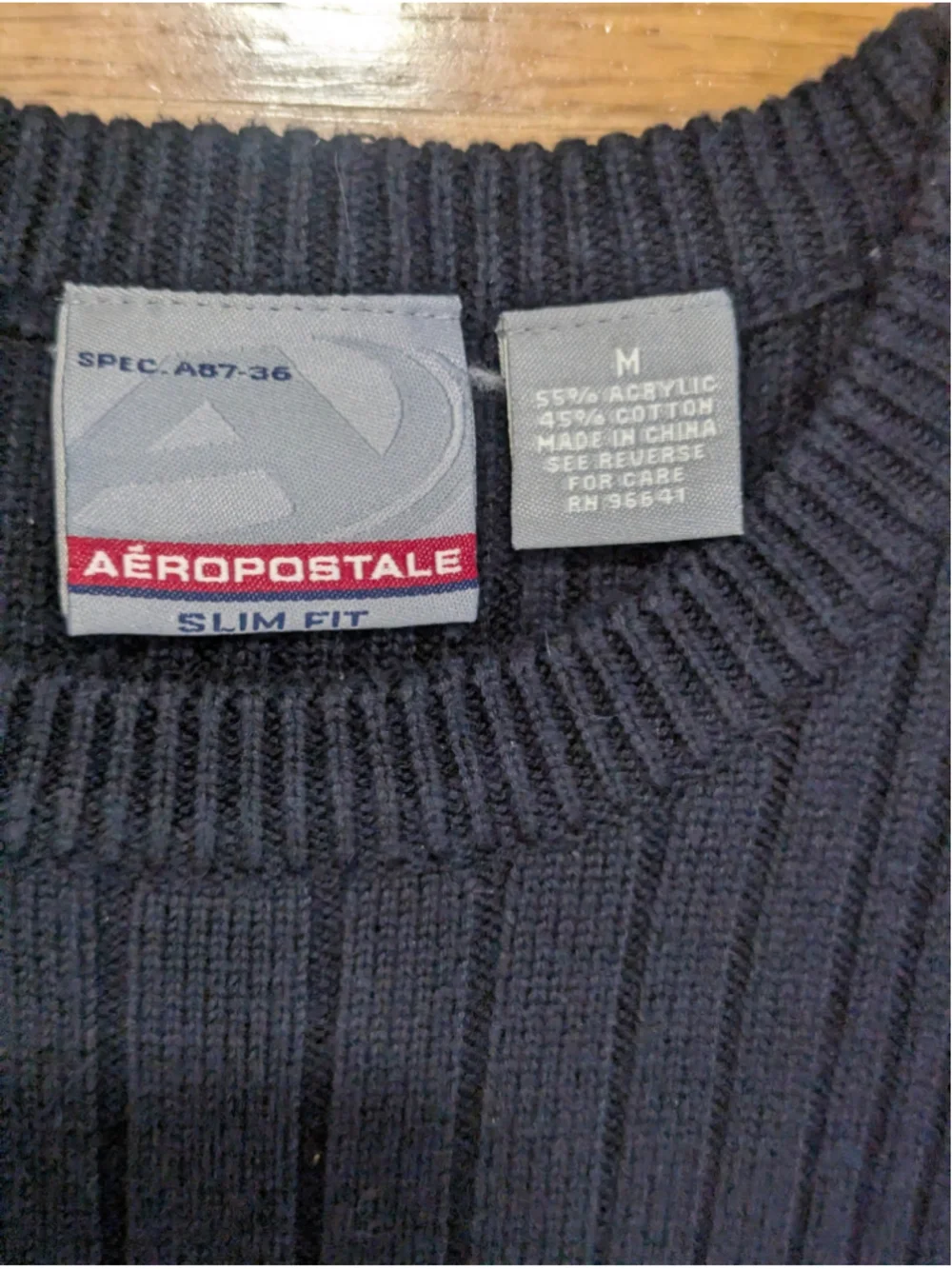 Aeropostale Navy Blue Ribbed Crewneck Sweater Slim Fit Medium